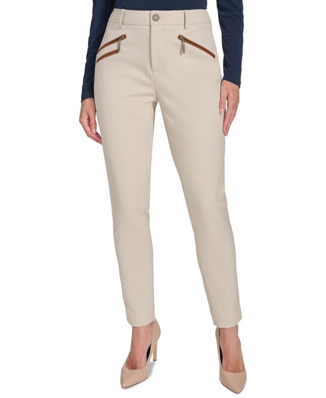 Tommy Hilfiger Womens Faux-Leather-Trim Ankle Pants - Flax Product Image