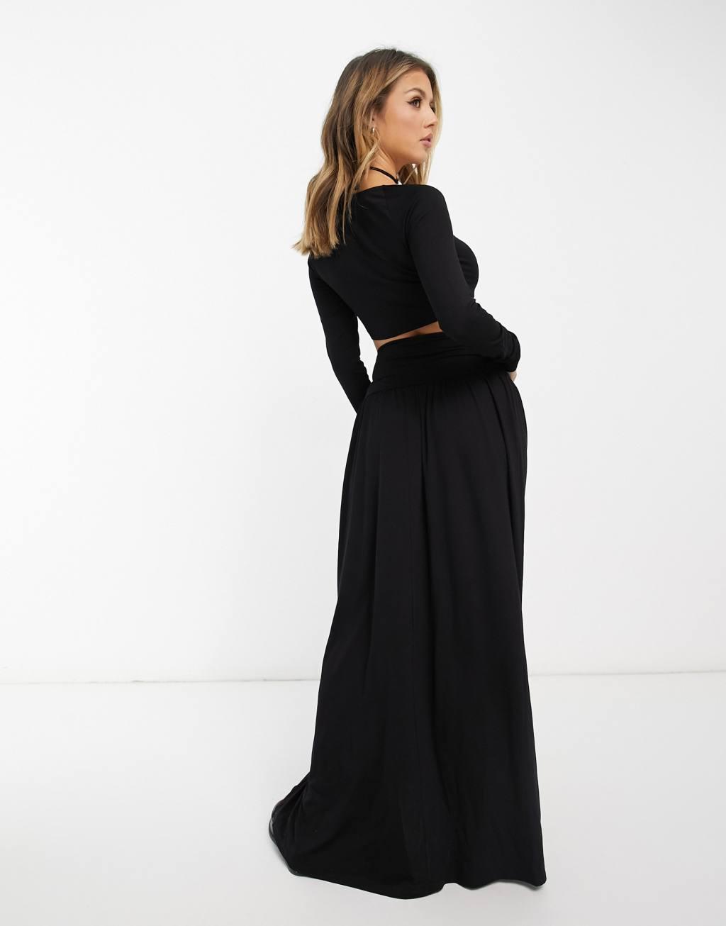 ASOS DESIGN maxi dress with cut-out detail and tie neck with beaded trim-Black Product Image