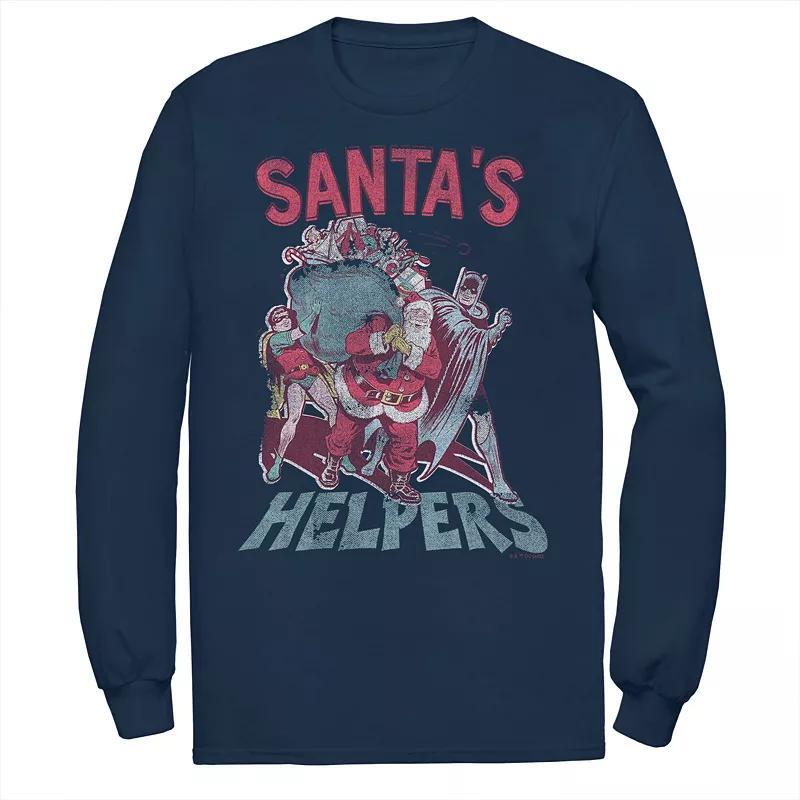 Mens Justice League Santas Helpers Batman And Robin Long Sleeve Tee Blue Product Image