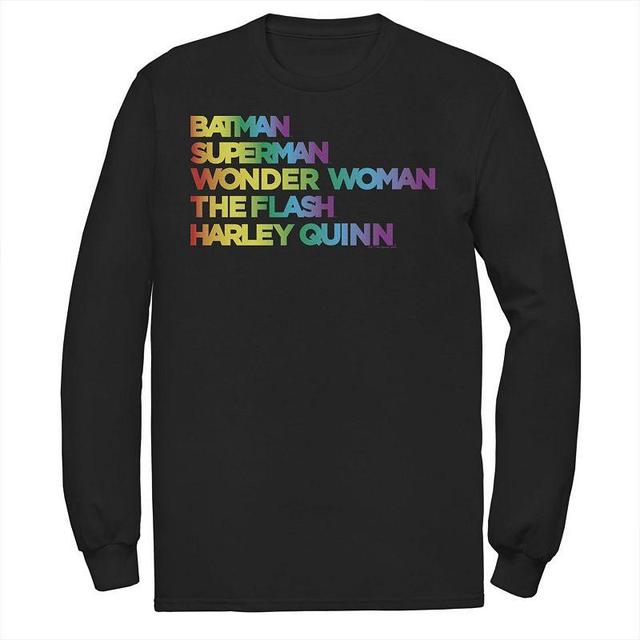 Mens Justice League Member Graidient Rainbow Word Stack Tee Product Image