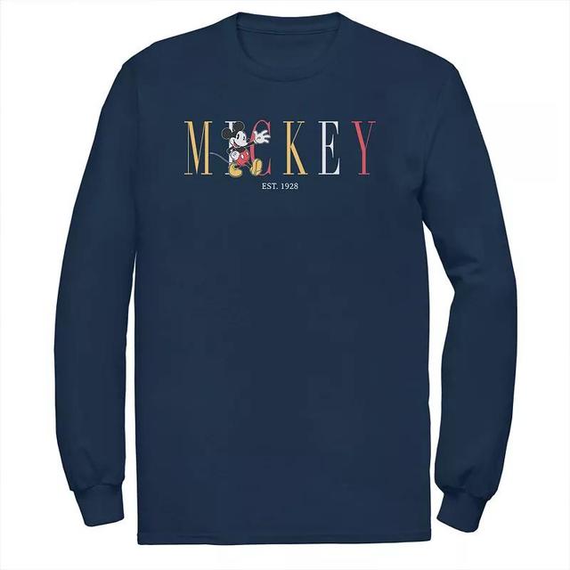 Disneys Mickey Mouse Big & Tall Waving Colorful Letters Long Sleeve, Mens Blue Product Image