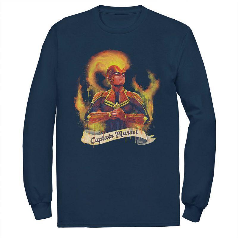 Mens Marvel Captain Marvel Flame Portrait Tee Blue Product Image