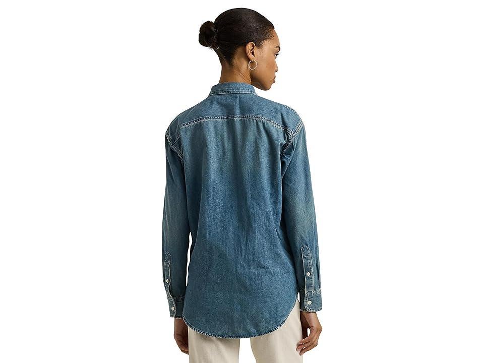 Lauren Ralph Lauren Petite Relaxed Fit Denim Shirt (Autumn Wash) Women's Clothing Product Image