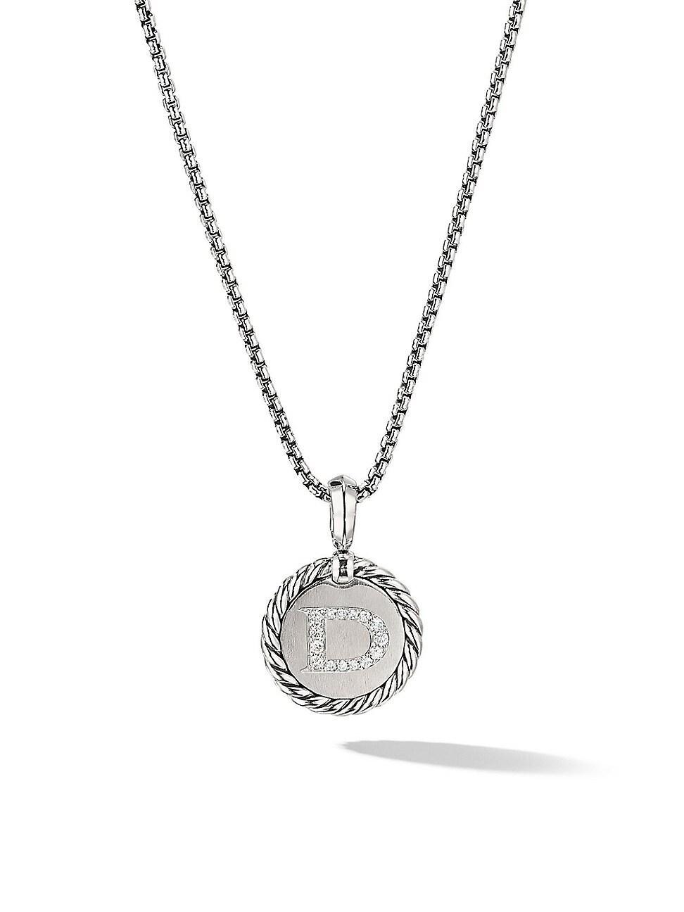 Womens M Initial Charm Necklace in Sterling Silver Product Image