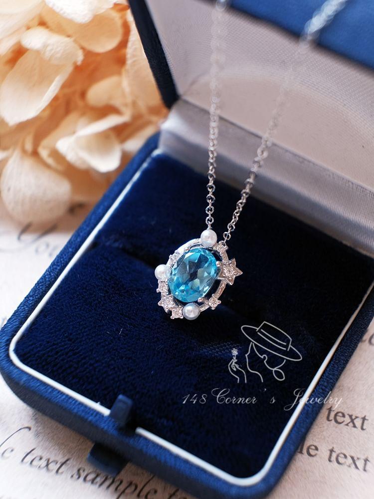 Rhinestone Star Faux Pearl Pendant S925 Sterling Silver Necklace Product Image