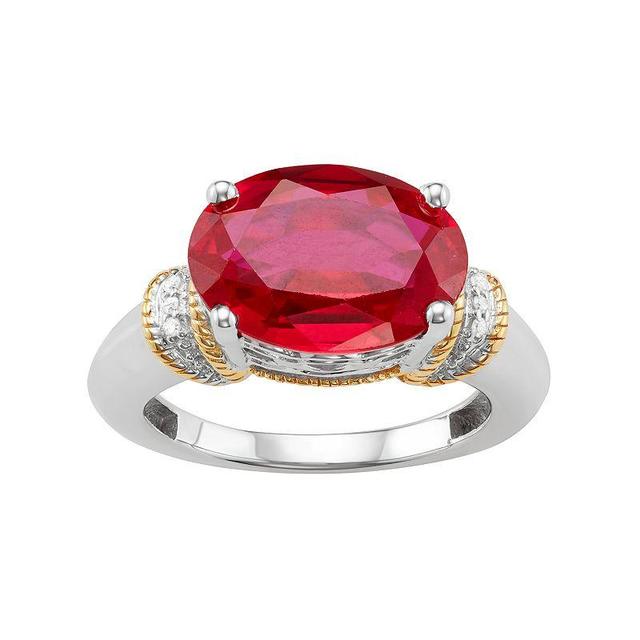 Jewelexcess Two Tone Sterling Silver Lab-Created Ruby & Diamond Accent Ring, Womens White Product Image