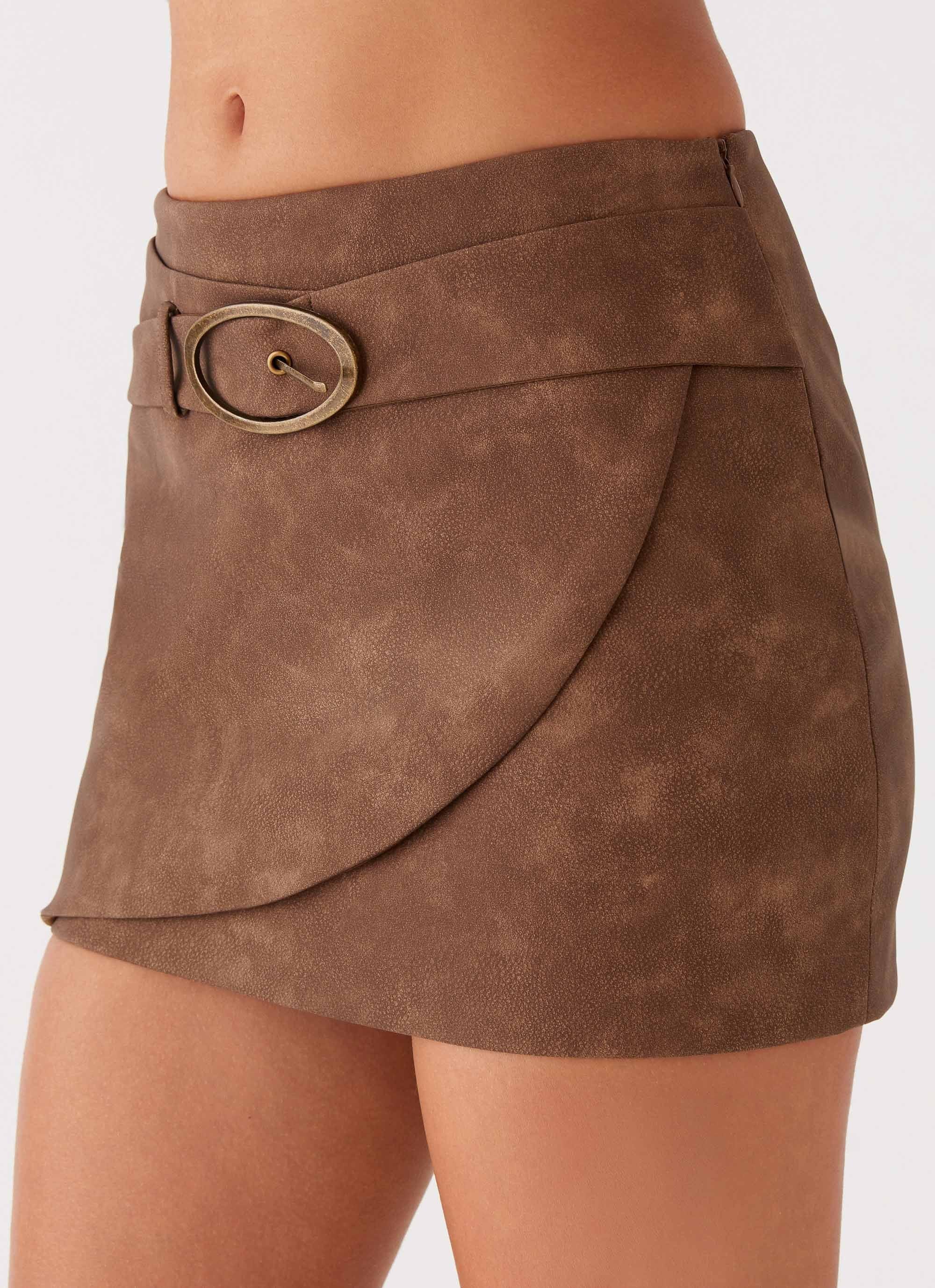 West District PU Mini Skirt - Brown Product Image