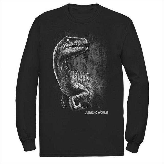 Mens Jurassic World Raptor Grunge Portrait Long Sleeve Graphic Tee Black Product Image