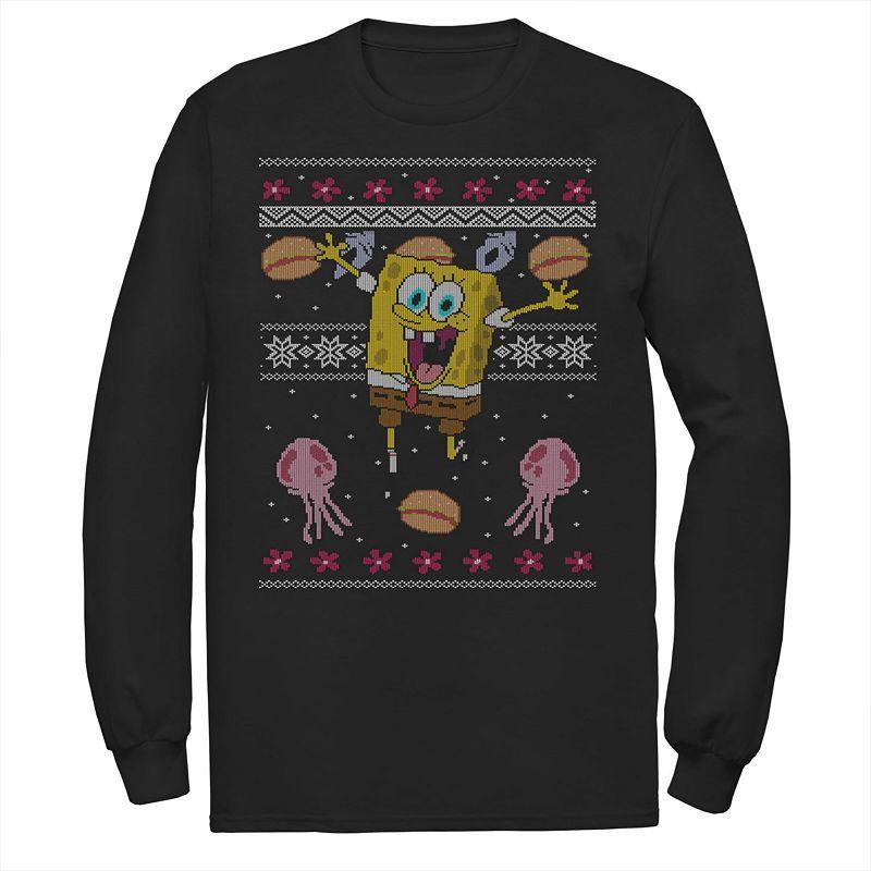 Mens Nickelodeon SpongeBob SquarePants Jellyfish Ugly Christmas Long Sleeve Graphic Tee Product Image