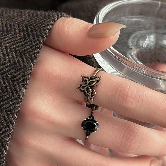 Butterfly / Rhinestone Alloy Open Ring Product Image