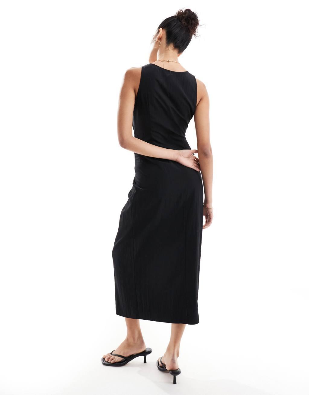 ASOS DESIGN scoop neck tie front midi dress in black Product Image