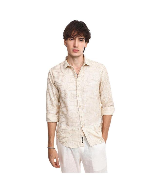 Campus Sutra Mens Khaki Beige Curve-Lined Shirt - Beige Product Image