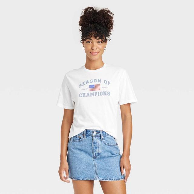 Womens Game Day American Flag Short Sleeve Graphic T-Shirt - White Product Image