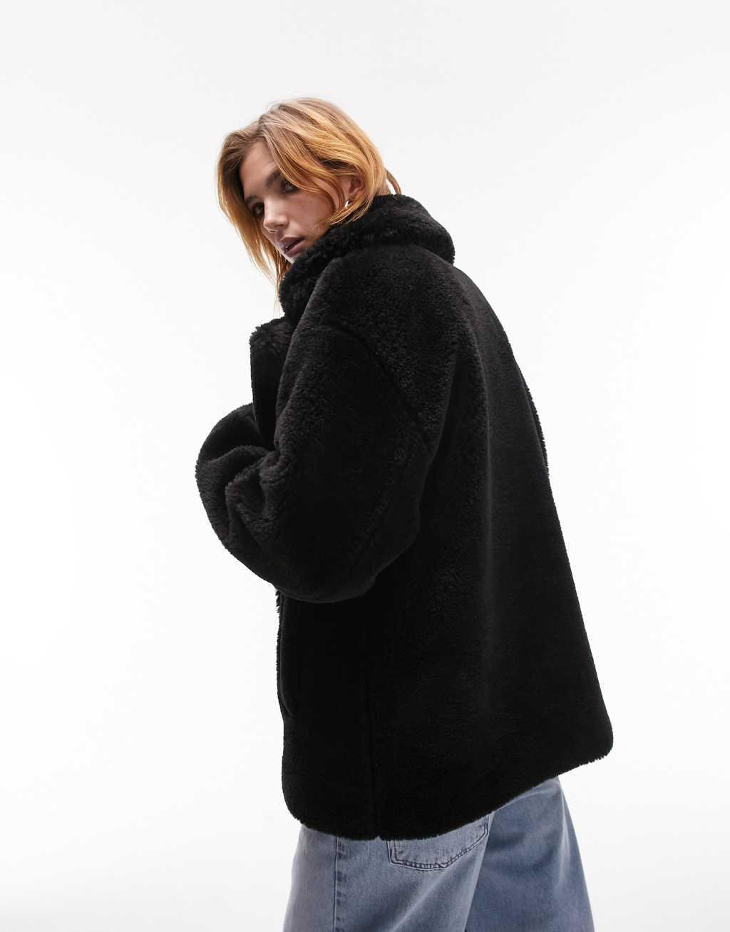 Topshop mid-length borg coat Product Image