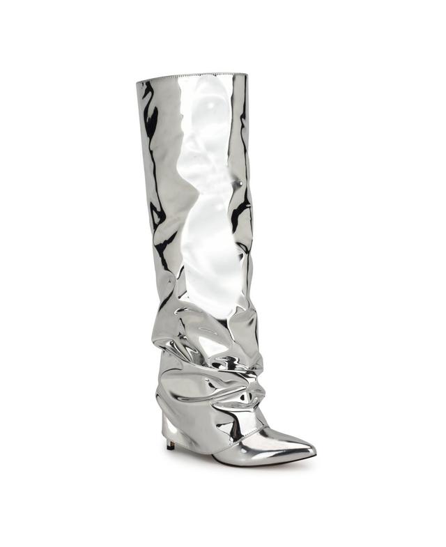 Nine West Randee Womens Pointy Toe Slouchy Dress Boots Silver Mirror Grey Product Image