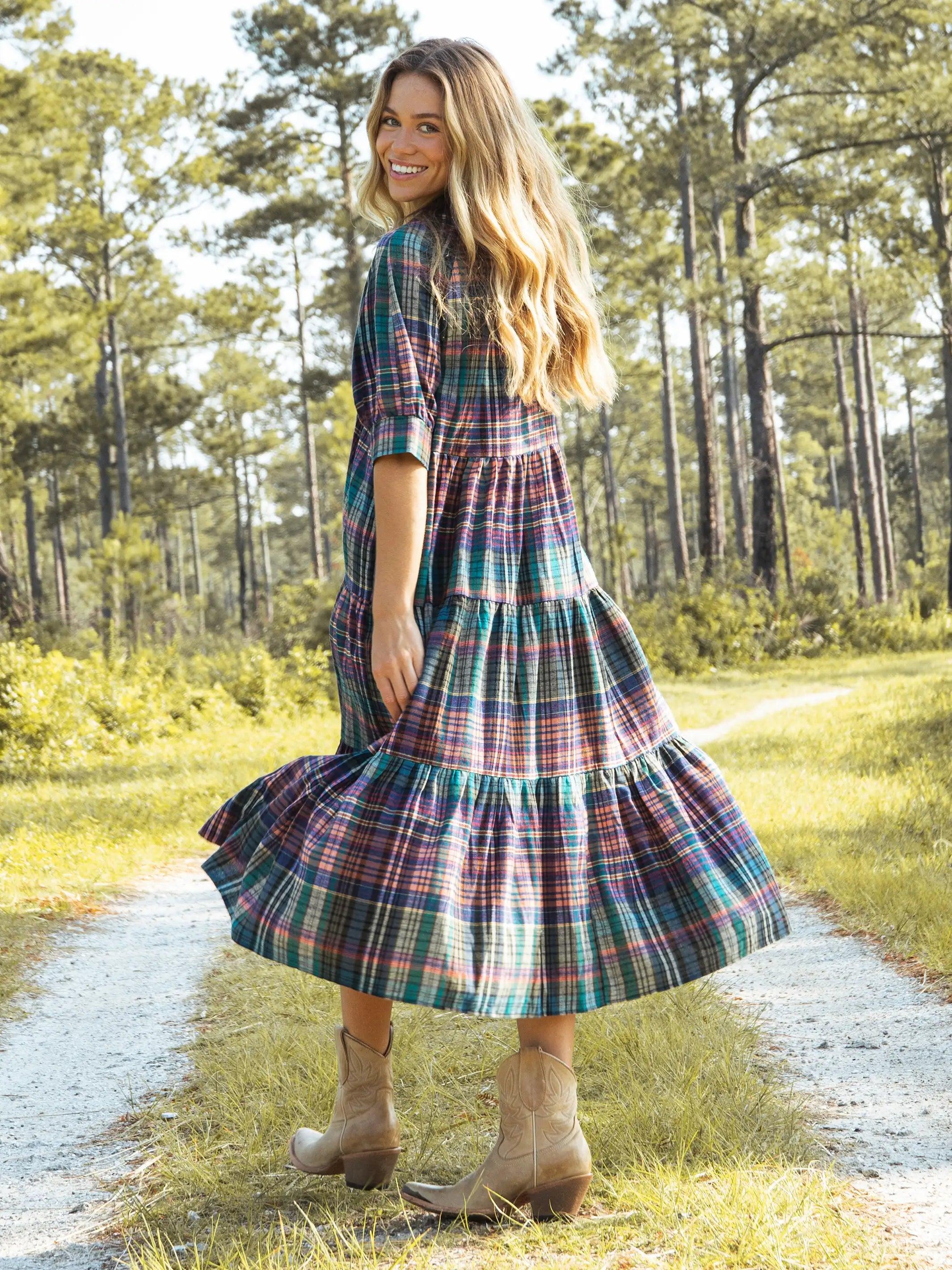 Rebecca Flannel Midi Dress - Rainbow Plaid Product Image