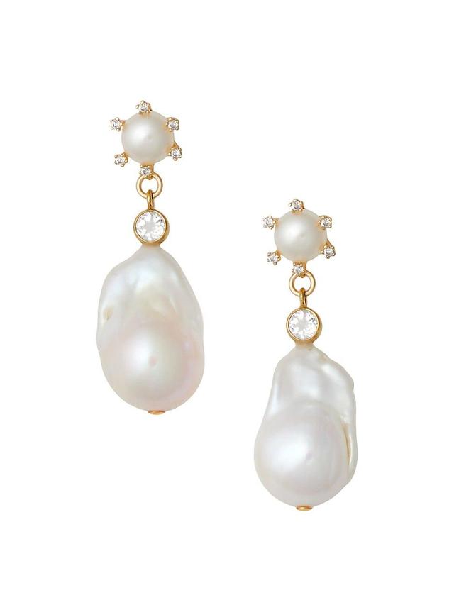 Womens River Goldtone, Freshwater Pearl & Crystal Drop Earrings Product Image