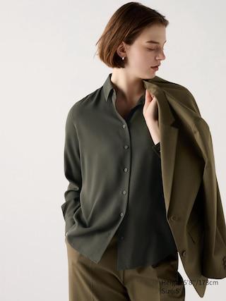 Womens Rayon Blouse Olive Small UNIQLO US Product Image