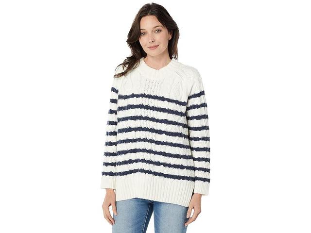 Madewell Linelle Cableknit Pullover Sweater in Stripe (Antique Cream) Women's Sweater Product Image