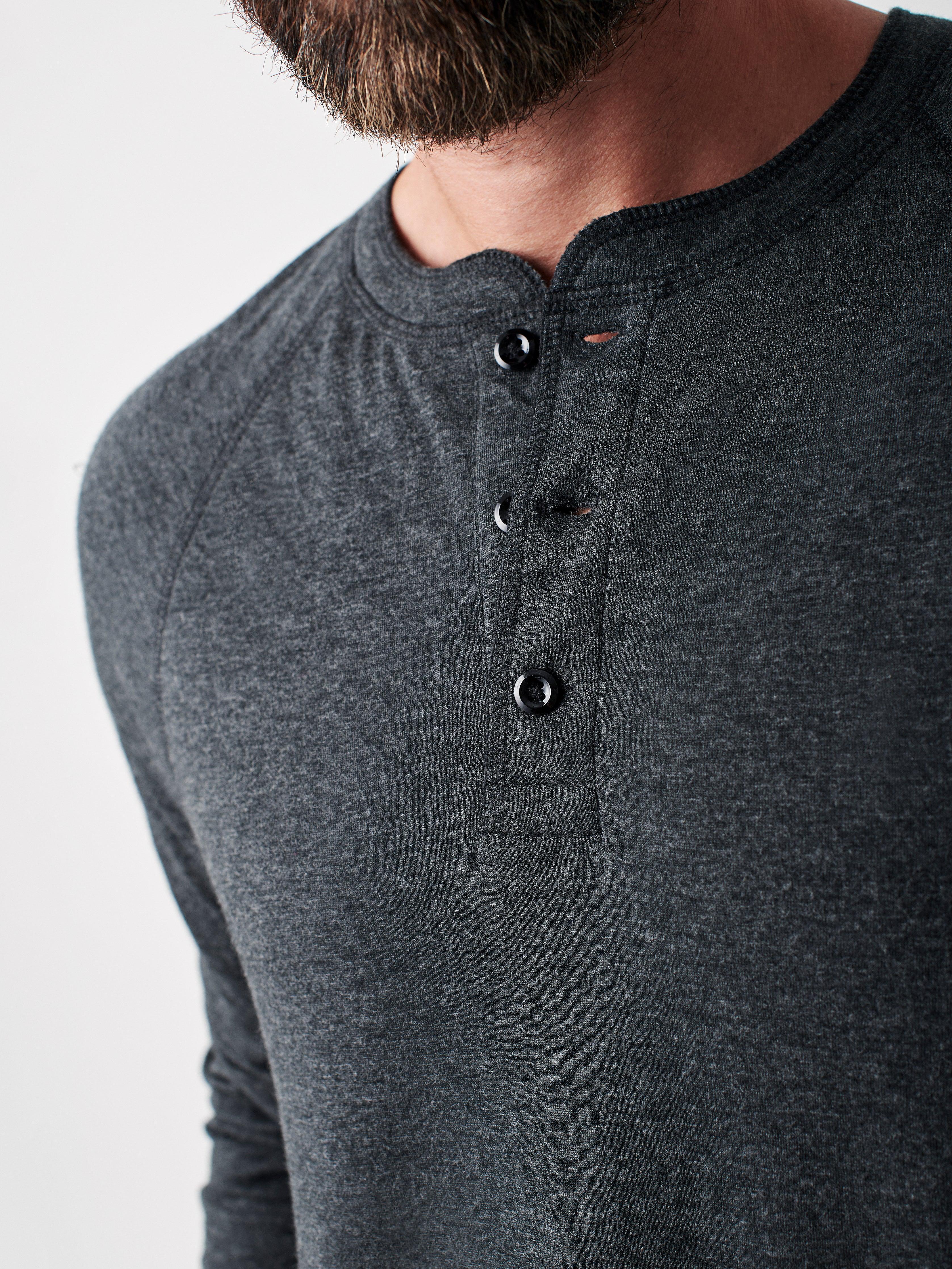 Cloud Cotton Long-Sleeve Henley (Tall) - Charcoal Male Product Image