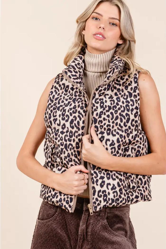 Leopard Puffer Vest Product Image