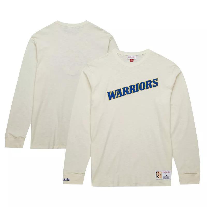 Mitchell & Ness Mens Cream Golden State Warriors Hardwood Classics vintage - like Long Sleeve T-Shirt Product Image