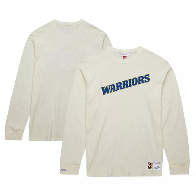 Mens Mitchell & Ness Cream Golden State Warriors Hardwood Classics Vintage Long Sleeve T-Shirt Product Image