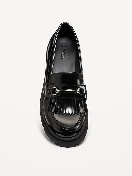 Faux Leather Chunky Heel Loafers Product Image