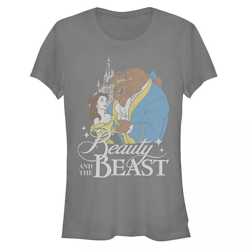 Disneys Beauty And The Beast Juniors Poster Graphic Tee, Womens Grey Product Image