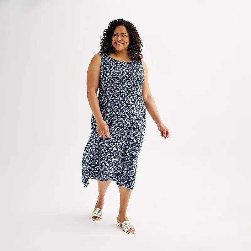 Plus Size Croft & Barrow Smocked Swing Midi Dress, Womens Med Blue Product Image