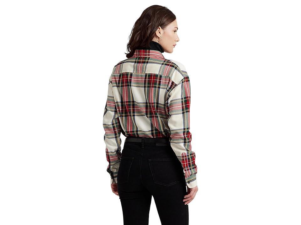 Lauren Ralph Lauren Bullion Checked Plaid Twill Shirt Cream Multi) Women's Clothing Product Image