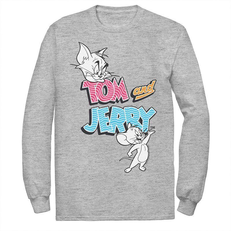 Mens Tom And Jerry Patterned Logo Stamp Portrait Tee Athletic Grey Product Image