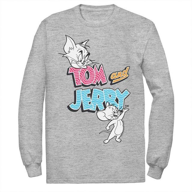 Mens Tom And Jerry Patterned Logo Stamp Portrait Tee Athletic Grey Product Image