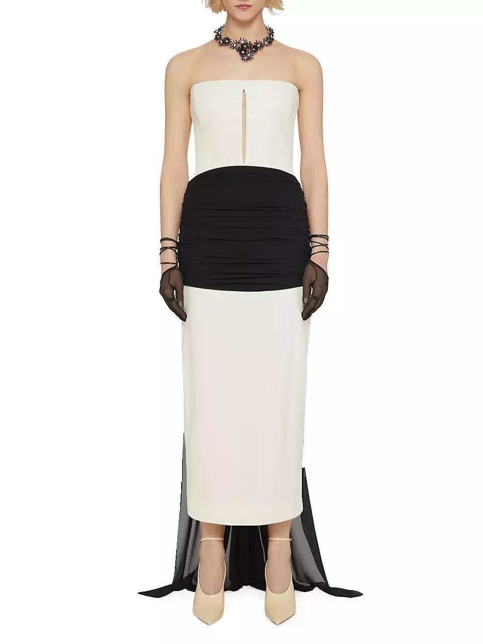 Evening Bustier Draped Dress In Crepe With Satin And Silk Train Product Image