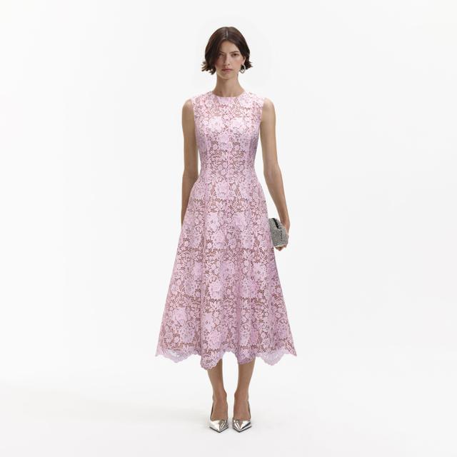 Pink Flower Lace Midi Dress Product Image