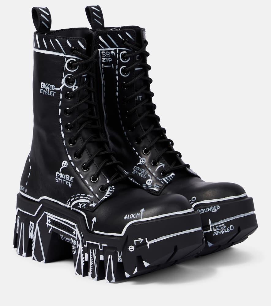 BALENCIAGA Bulldozer Lace-up Leather Ankle Boots In Black Product Image