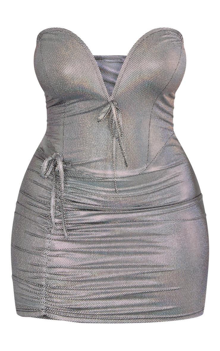 Plus Silver Metallic V Bar Bodycon Dress Product Image