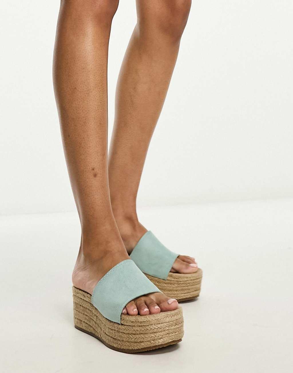 Pull&Bear platform espadrille sandal in light blue Product Image