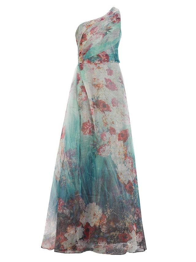 Womens One-Shoulder Floral Print Gown Product Image