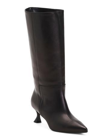 Leather High Shaft Heeled Boots For Women Product Image