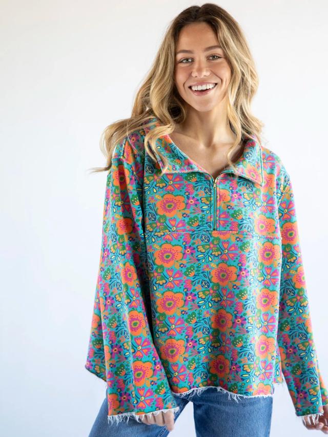 Easy Does It Sweatshirt - Doodle Floral Turquoise Product Image