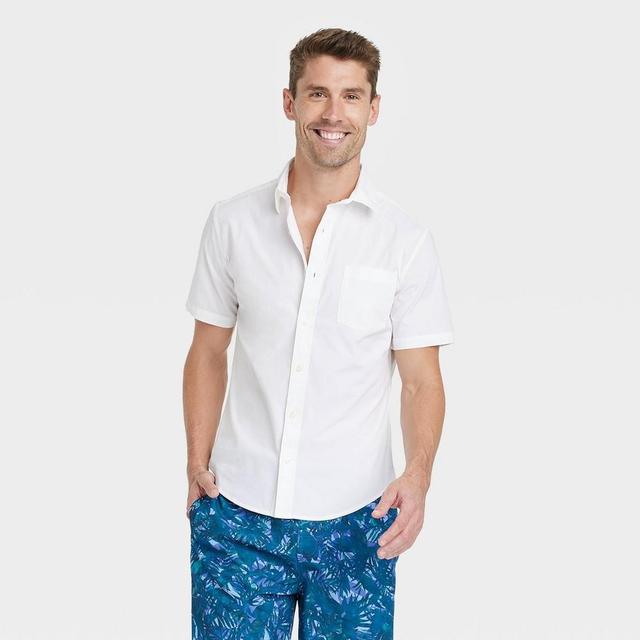 Mens Slim Fit Short Sleeve Collared Button-Down Shirt - Goodfellow & Co True White XL Product Image