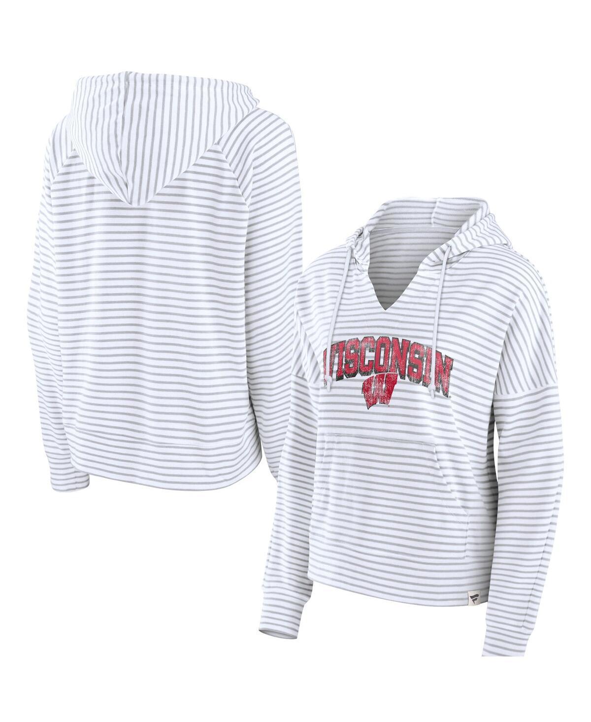 Womens Fanatics Branded Wisconsin Badgers Striped Notch Neck Pullover Hoodie Product Image