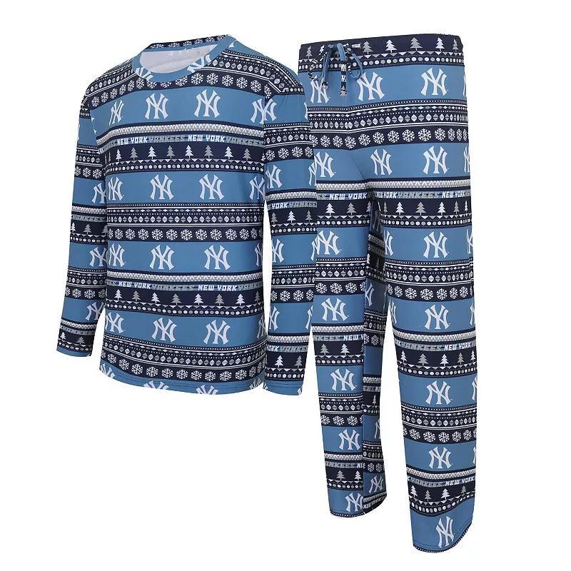 Mens Concepts Sport New York Yankees Knit Ugly Sweater Long Sleeve Top & Pants Set Blue Product Image