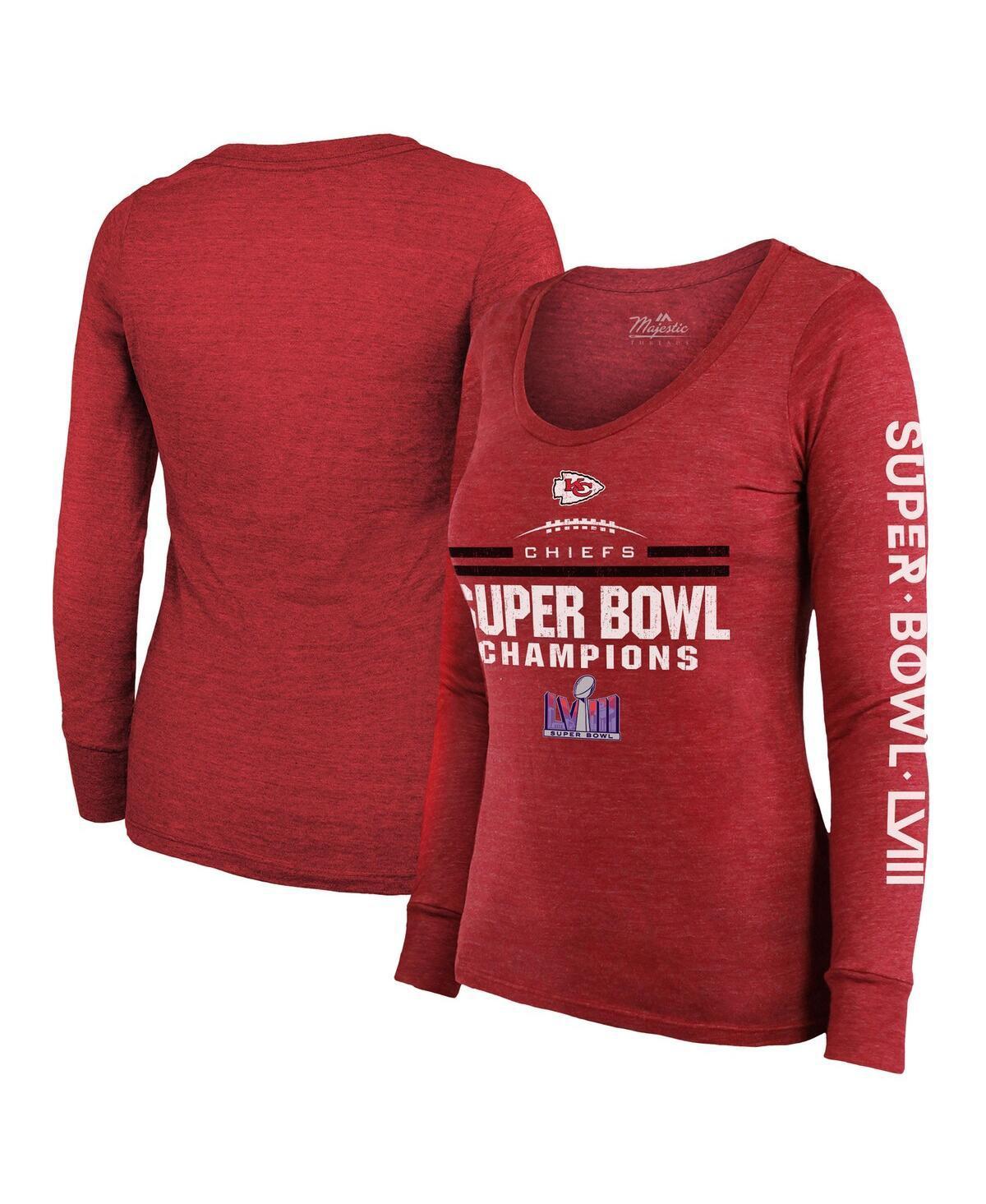 Womens Majestic Red Kansas City Chiefs Super Bowl Lviii Champions Goal Line Stand Scoop Neck Tri-Blend Long Sleeve T-shirt Product Image