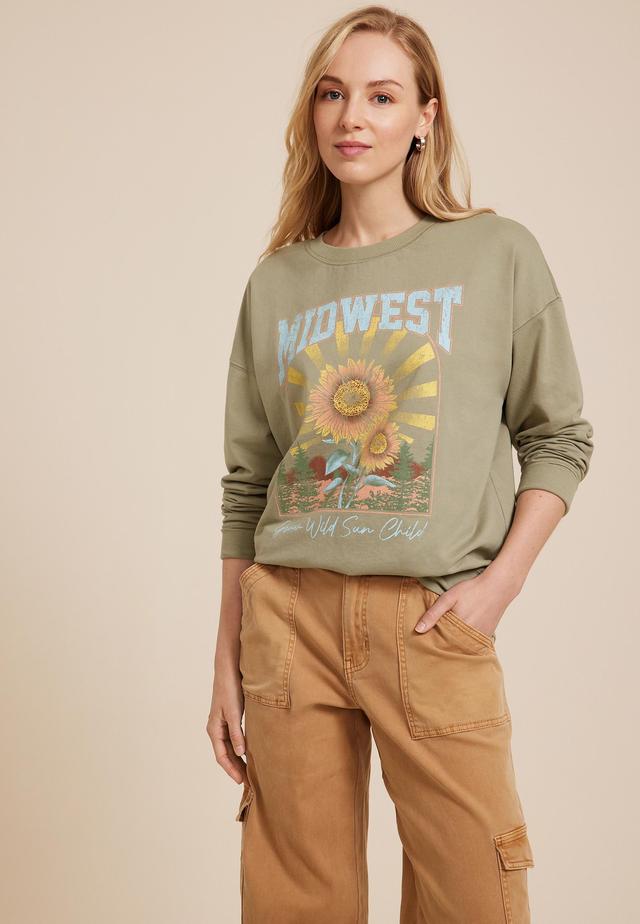 Maurices Womens Midwest Grow Wild Sun Child Sweatshirt Green Size XX Large Product Image