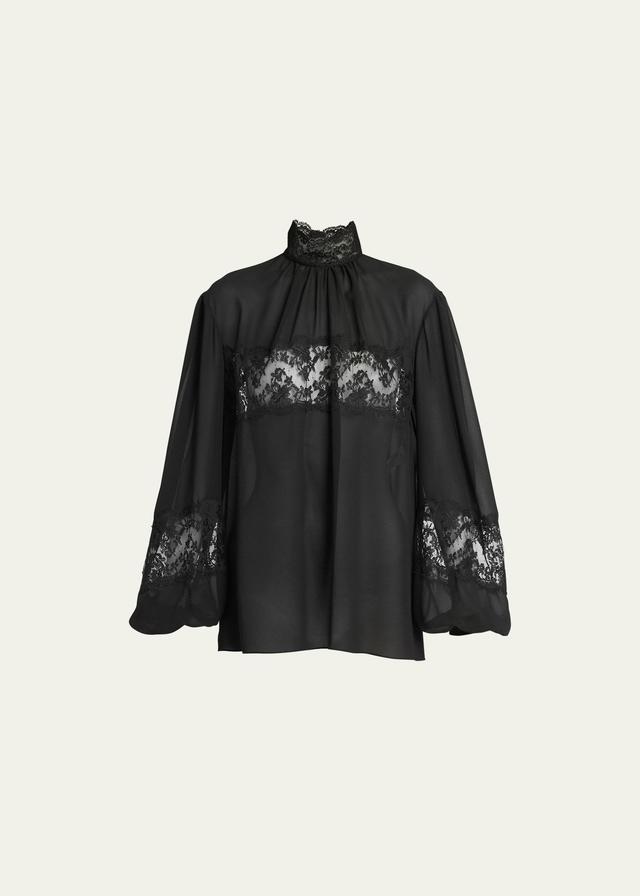 Dolce & Gabbana Lace Detail Silk Blend Chiffon Blouse Product Image