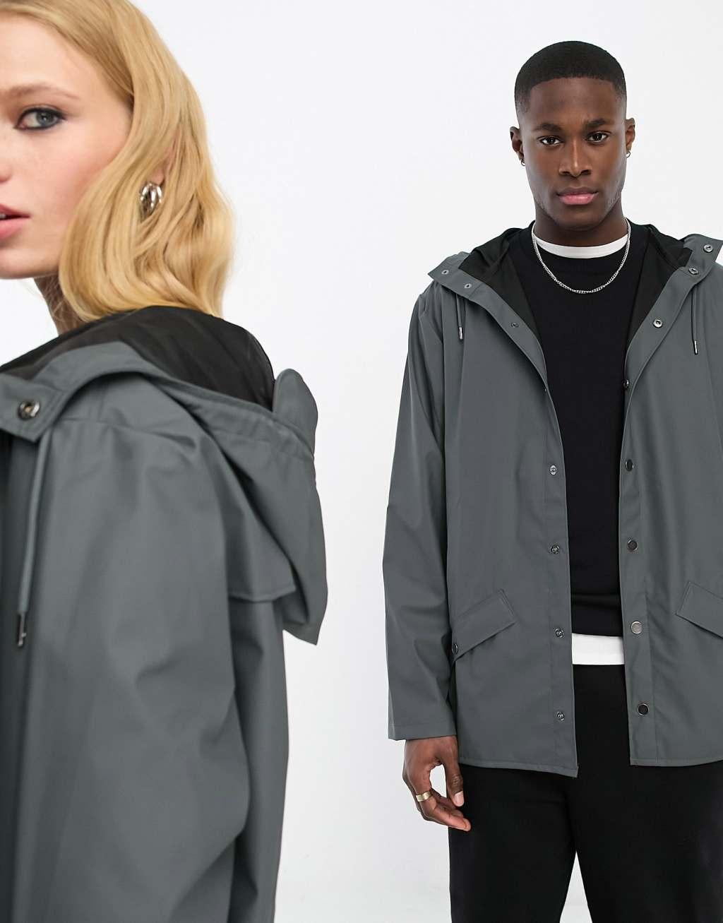 Rains 12010 unisex waterproof long jacket in slate Product Image