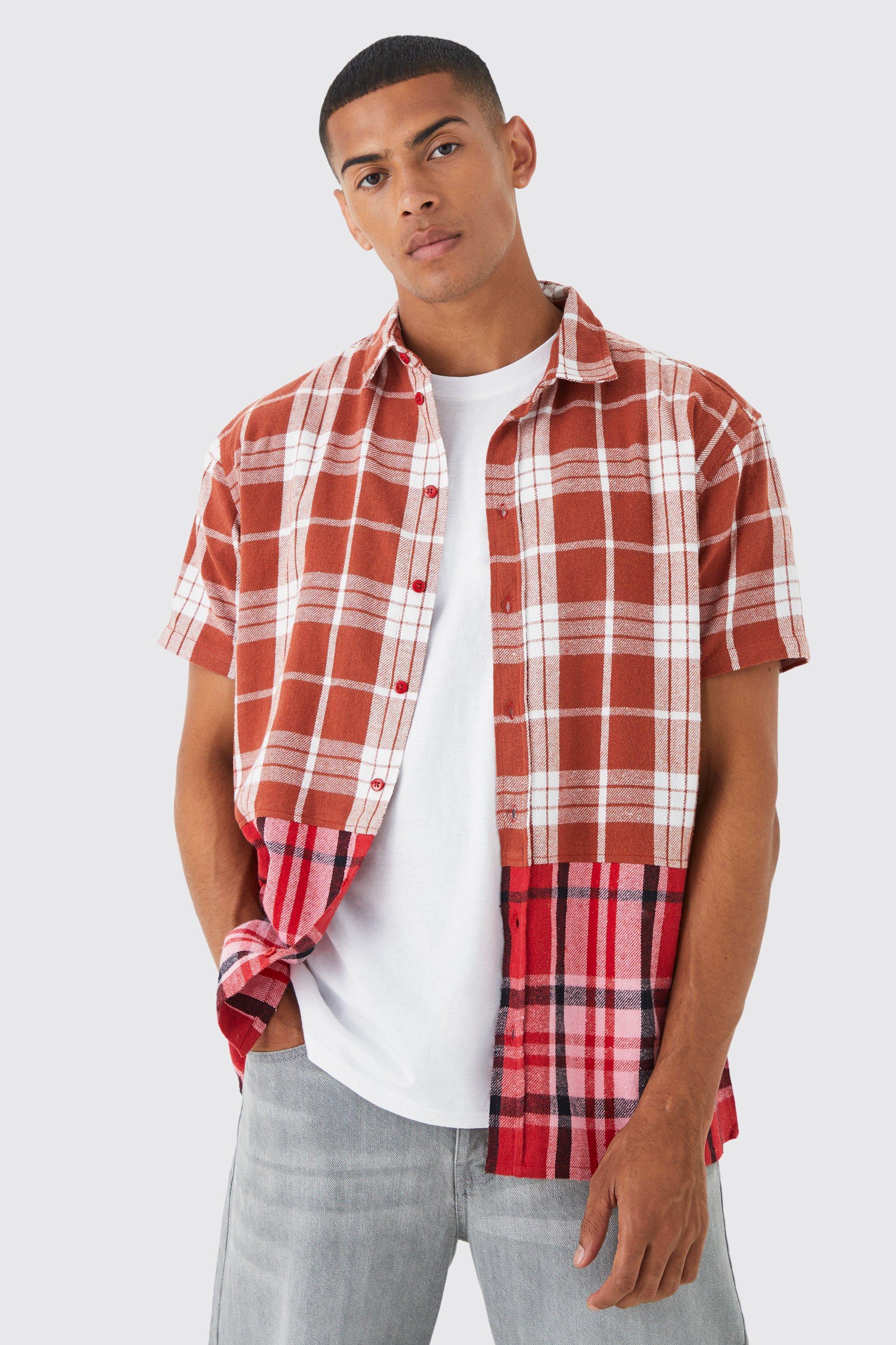 Oversized Spliced Hem Flannel Shirt | boohooMAN USA Product Image