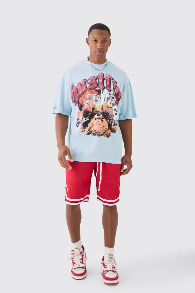 Oversized Hustlin Teddy T-shirt Basketball Set | boohooMAN USA Product Image